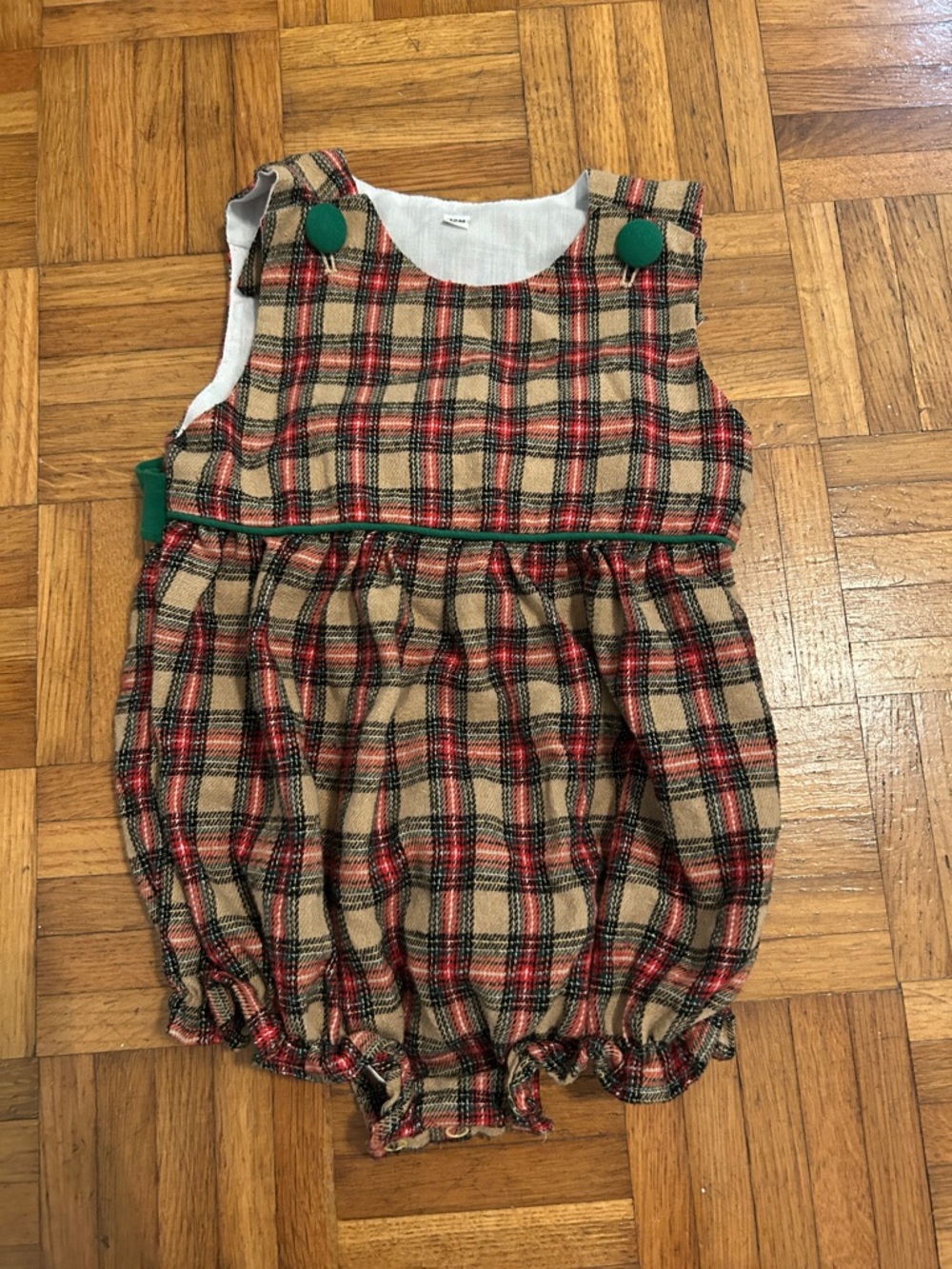 Plaid Bubble One-Piece Romper in Tan and Red - Kids